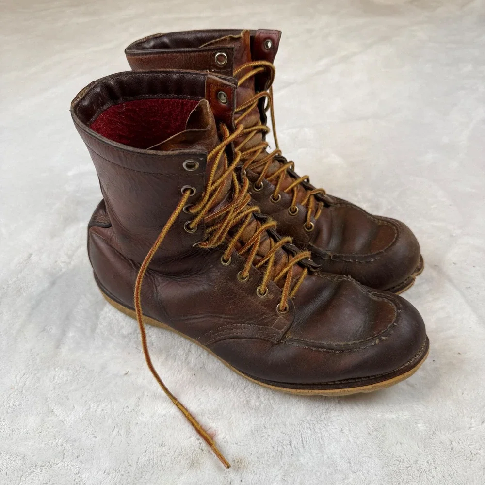 Vintage Red Wing Irish Setter Mens Brown Leather Moc Toe Work Boots Crepe Sole